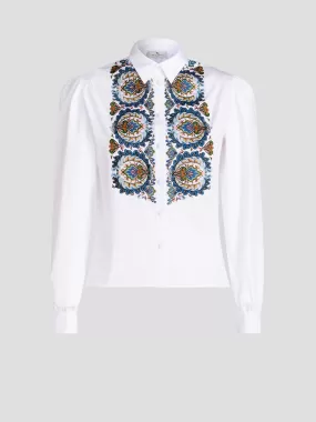 Cotton Poplin Paisley Embroidered Blouse