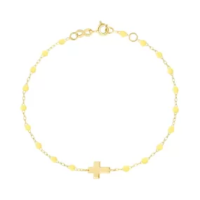 Cross Charm Classic Gigi Mimosa bracelet, Yellow Gold, 6.7"