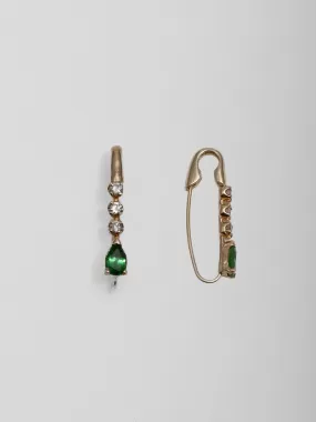 Diamond Gemstone Safety Pin Earring