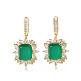 Elegant Emerald Cut Stone Diamond Stud Earrings