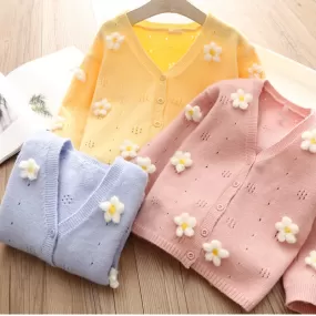 Elegant Floral V-Neck Girls Sweater