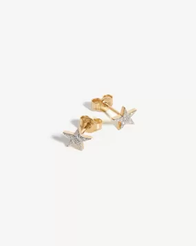 Fine Diamond Small Star Stud Earrings | 14k Solid Gold/Diamond