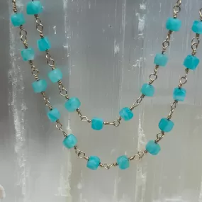 Gemstone Rosary Necklace ~  Amazonite Cubes