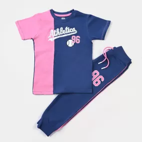 Girls Jersey/Terry 2 Piece Suit Athletic-True Navy