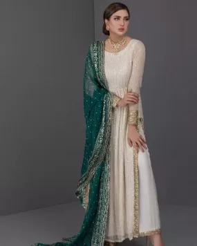 Green Chunni Cream Anarkali Gold UK Next Day