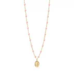 Madone Charm Classic Gigi Baby Pink necklace, Yellow Gold, 16.5"