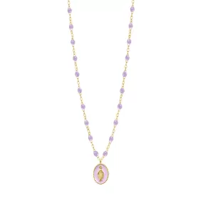 Madone resin charm Classic Gigi Lilac necklace, Yellow Gold, 16.5"