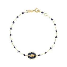 Madone resin charm Classic Gigi Midnight bracelet, Yellow Gold, 6.7"