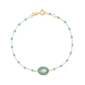 Madone resin charm Classic Gigi Turquoise bracelet, Yellow Gold, 6.7"