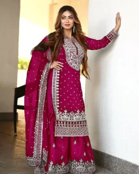 Maroon Georgette Heavy Embroidered Gharara Suit Set