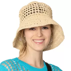 Open Weave Solid Straw Bucket Hat