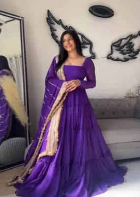 Purple Georgette Designer Ruffle Anarkali Suit Set