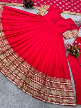 Red Georgette With Heavy Embroidery Sequence Anarkali Set