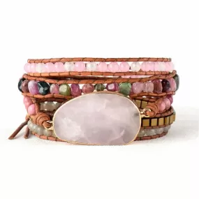 Rose Quartz & Watermelon Tourmaline Beaded Wrap Bracelet