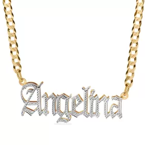 Solid Gold  Gothic Double Plated Name Necklace