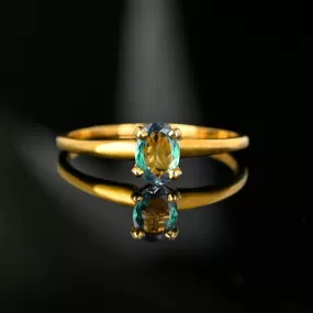 Solitaire Natural Chrysoberyl Alexandrite Ring, 14K Gold